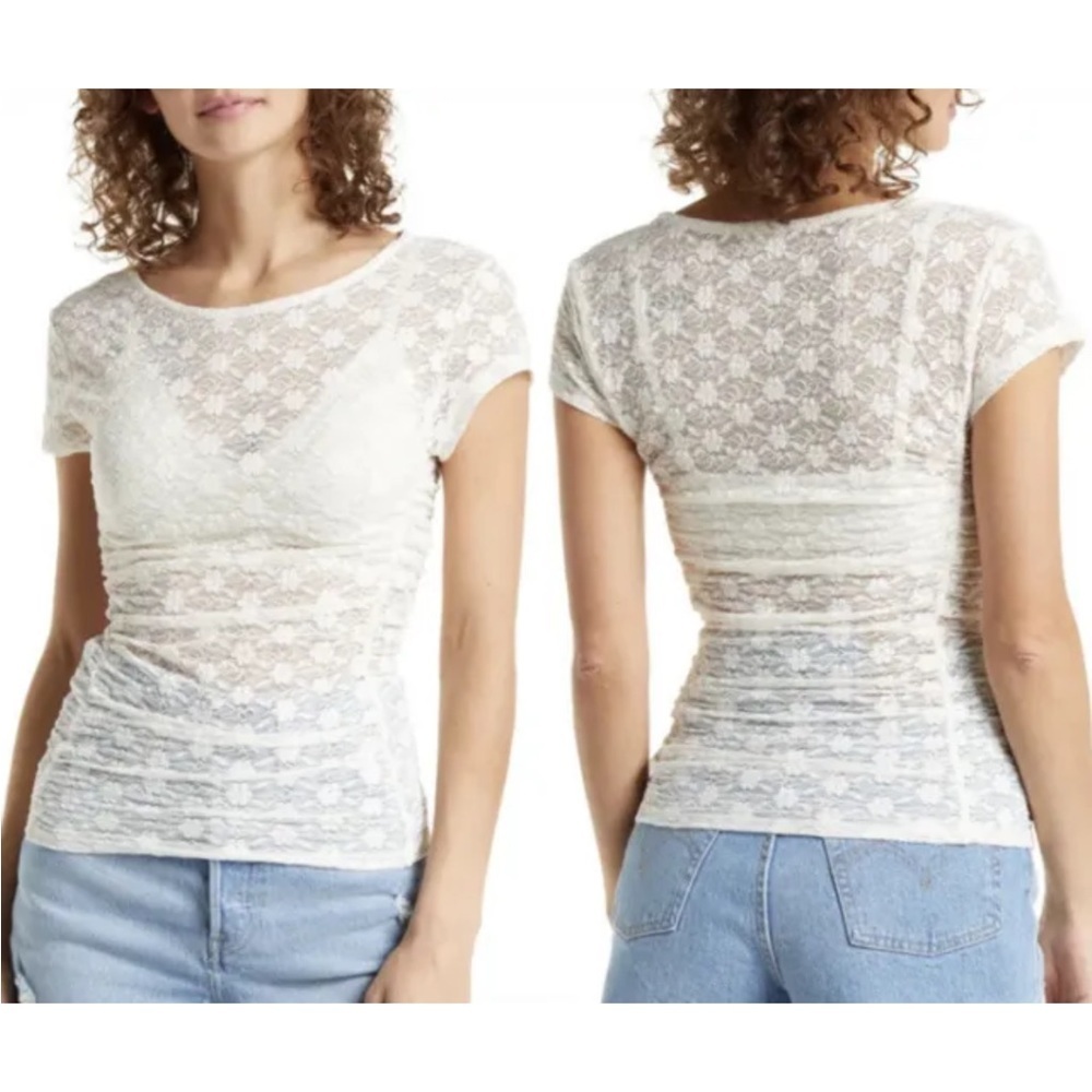 Free‎ People Keep It Simple Lace Baby Tee in Cream​​